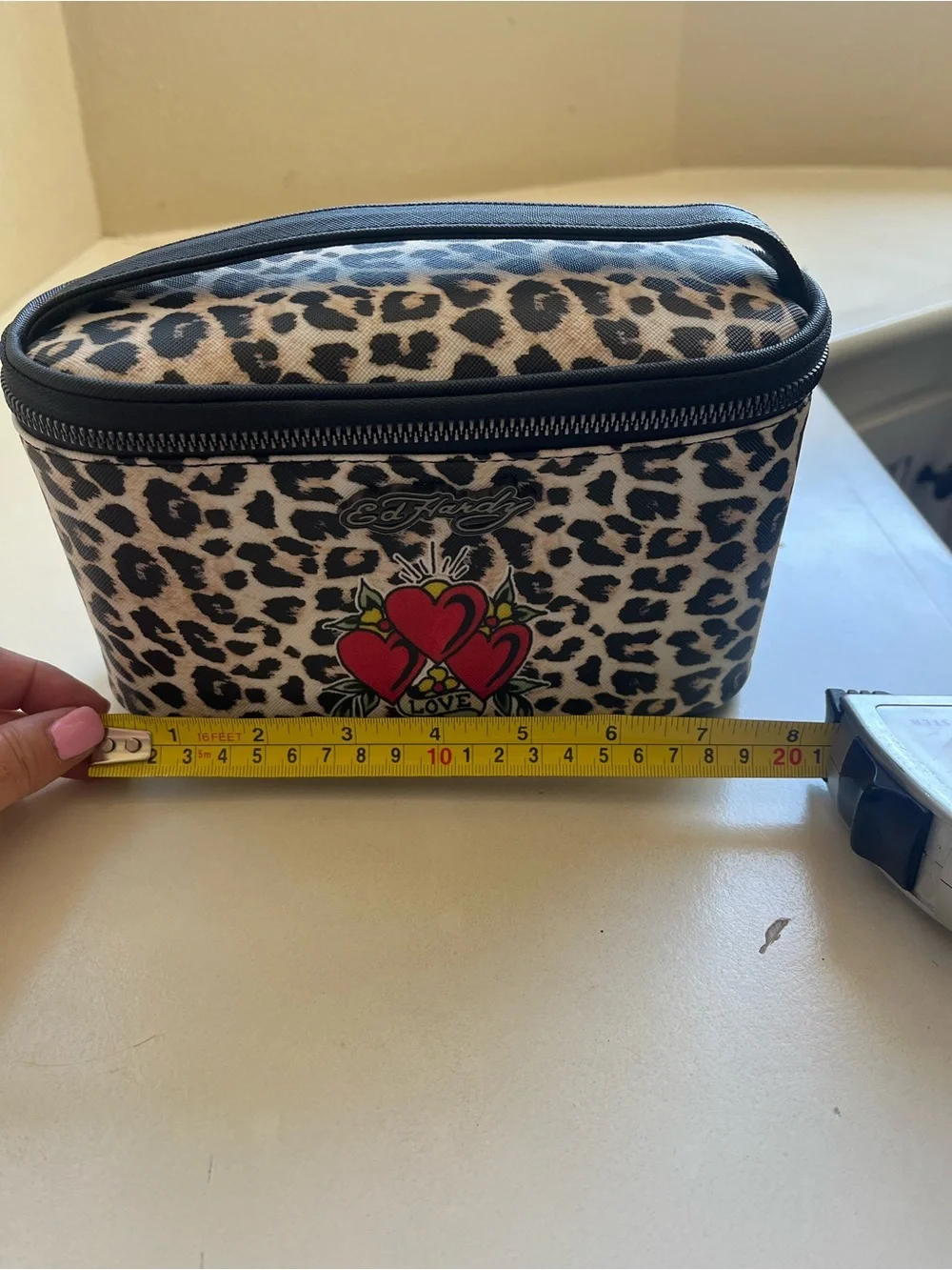 Ed Hardy 4 Piece Cosmetic Bag Set Leopard Red Heart Tattoo Skull